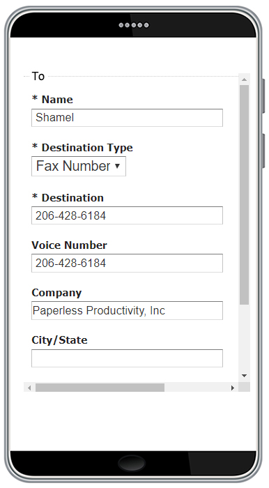 RightFax Mobile Fax application provides mobile faxing capabilities