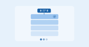 Onboarding screen showing a vertical, five-item checklist with the first item checked and pagination dots beneath.